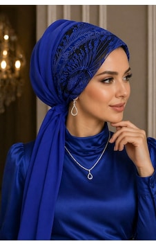 Saks Mavi Abiye Tokalı Bone / Hazır Duvak