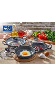 Eda Cookware Zk-905 Büyük Boy Asya 3'lü Granit Döküm Kapaklı Sahan Set