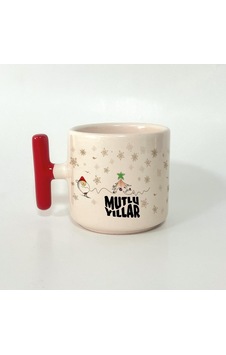 Mutlu Yıllar Kar Taneleri Baskılı Kırmıız Kulplu T Yılbaşı Kupası Mutlu Yıllar Kar Taneleri Baskılı Kırmıız Kulplu T Yılbaşı Kupası