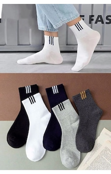 Bgk 5 Çift Unisex Çizgi Desenli Tenis Çorap Çok Renkli Bgk 5 Çift Unisex Çizgi Desenli Tenis Çorap Çok Renkli