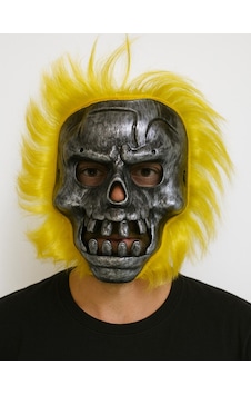 Wild Skull - Metal Kafatası Sarı Saçlı İskelet Maske Çok Renkli