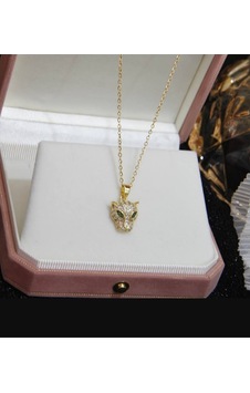 Nılotus Zirkon Taşlı Gold Kaplan Kolye Altın