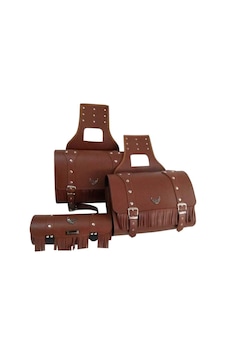 Motosiklet Deri Yan Ve Sosis Çanta 3'lü Set Takım Chopper Kahverengi Model Motor Çantası Renkli Motosiklet Deri Yan Ve Sosis Çanta 3'lü Set Takım Chopper Kahverengi Model Motor Çantası Renkli