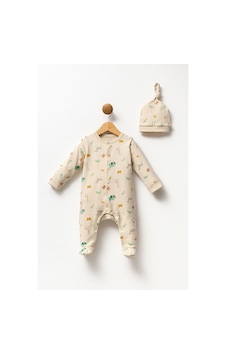 Moi Noi Baby Safari Önden Çıtçıtlı Kız Bebek Tulum Seti Ekru