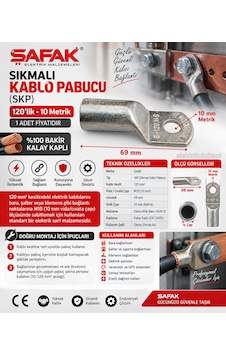 Şafak Skp-120 120mm M10 120lik Sıkmalı Kablo Pabucu Bakır Kalay Kaplı