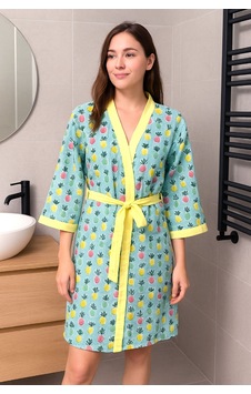 Baskılı Müslin Kimono Bornoz Unisex %100 Pamuk Yumuşacık 2 Katlı Doğal Kumaş - Ztmbb10 Sarı Baskılı Müslin Kimono Bornoz Unisex %100 Pamuk Yumuşacık 2 Katlı Doğal Kumaş - Ztmbb10 Sarı