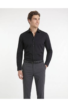 Kip Siyah Regular Fit Uzun Dokuma Casual Pamuk Karışımlı Gömlek
