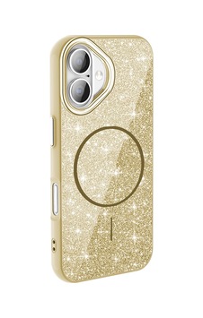 Apple Uyumlu iPad iPhone 16 Plus Kılıf M-safe Şarj Özellikli Parlayan Simli Zore Okso Kapak Gold Apple Uyumlu iPad iPhone 16 Plus Kılıf M-safe Şarj Özellikli Parlayan Simli Zore Okso Kapak Gold