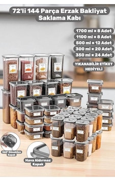 72' Li 144 Parça Erzak Bakliyat Saklama Kabı Seti- Mutfak Kiler Düzenleyici- Baharatlık Seti Gri - 749181437 Gri 72' Li 144 Parça Erzak Bakliyat Saklama Kabı Seti- Mutfak Kiler Düzenleyici- Baharatlık Seti Gri - 749181437 Gri