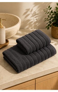 2'li Dalga Desenli Banyo Havlu Seti 70x140 Cm Banyo Havlusu + 50x90 Cm Baş Havlusu, Yumuşak Dokulu, Yüksek Su Emici Antrasit Gri 2'li Dalga Desenli Banyo Havlu Seti 70x140 Cm Banyo Havlusu + 50x90 Cm Baş Havlusu, Yumuşak Dokulu, Yüksek Su Emici Antrasit Gri