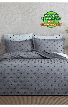 Evlen Home Ash Pike Takımı Yatak Örtüsü Seti Çift Kişilik Pamuklu 3 Parça Yumuşak Günlük Gri