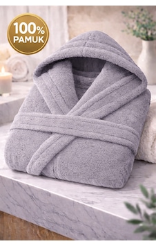 İqon %100 Pamuk Unisex Banyo Bornozu Düz Gri İqon %100 Pamuk Unisex Banyo Bornozu Düz Gri