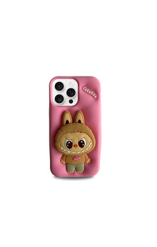 Pembe Labubu Tasarımlı 15 Pro Kılıf Pembe