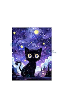 5d Dıy Elmas Boyama Seti - Mor Gece Gök Altında Siyah Kedi 30x40 Cm Yuvarlak Elmaslı, Çerçevesiz 5d Dıy Elmas Boyama Seti - Mor Gece Gök Altında Siyah Kedi 30x40 Cm Yuvarlak Elmaslı, Çerçevesiz