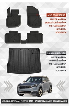 Mini Countryman 2024 Ve Sonrası Uyumlu 4.5d Pro Premium Havuzlu Oto Paspas Ve Lıner Bagaj Havuzu Set