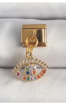 316l Çelik Gold Renk Sallantı Renkli Zirkon Taşlı Göz Model Charm Gümüş 316l Çelik Gold Renk Sallantı Renkli Zirkon Taşlı Göz Model Charm Gümüş