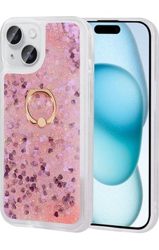 Apple Uyumlu iPhone 15 Kılıf Sıvılı Simli Pullu Yüzüklü Standlı Lüx Silikon Apple Uyumlu iPhone 15 Kılıf Sıvılı Simli Pullu Yüzüklü Standlı Lüx Silikon