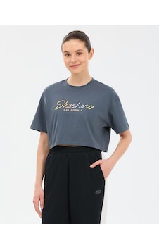 Skechers Crop Graphic Kadın Tişört Gri Skechers Crop Graphic Kadın Tişört Gri