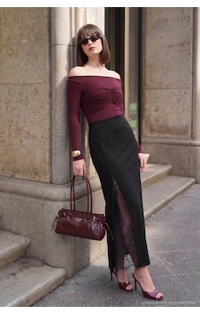 Lela Triko Dantelli Yırtmaç Detaylı Maxi Boy Etek Kadın Etek 680et00117 Siyah Lela Triko Dantelli Yırtmaç Detaylı Maxi Boy Etek Kadın Etek 680et00117 Siyah
