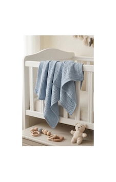 4 Katlı Müslin Bebek Battaniyesi 80x80 Cm - Bebek Örtüsü & Yeni Doğan Kundak Mavi - 905863270 Mavi