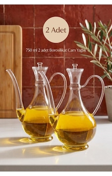 2'li Borosilikat Cam İbrik Yağlık Sirkelik Seti 750 Ml - Damlatmaz Yağdanlık Şeffaf 2'li Borosilikat Cam İbrik Yağlık Sirkelik Seti 750 Ml - Damlatmaz Yağdanlık Şeffaf