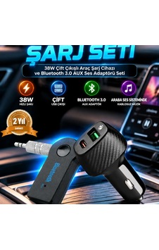 38w Çift Çıkışlı Araç Şarj Cihazı Ve Bluetooth 3.0 Aux Ses Adaptörü Seti 38w Çift Çıkışlı Araç Şarj Cihazı Ve Bluetooth 3.0 Aux Ses Adaptörü Seti