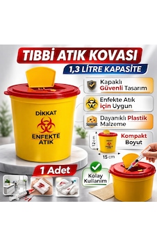 Tıbbi Atık Kovası 1,3 Litre 1 Adet Kapaklı Tıbbi Atık Kutusu Enfekte Atık Kovası Siyah Tıbbi Atık Kovası 1,3 Litre 1 Adet Kapaklı Tıbbi Atık Kutusu Enfekte Atık Kovası Siyah