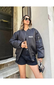 Gizers Giyim Unisex Uzun Kol Baskılı Bomber Ceket - Siyah Gizers Giyim Unisex Uzun Kol Baskılı Bomber Ceket - Siyah