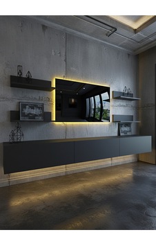 Resital Ledli Duvara Monte Tv Sehpası - Antrasit - W6020-4 Resital Ledli Duvara Monte Tv Sehpası - Antrasit - W6020-4