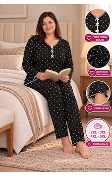 Seboteks Mevsimlik İnce Kumaş Kalp Desenli Uzun Kollu Büyük Beden Kadın Pijama Takımı 3177 Siyah Seboteks Mevsimlik İnce Kumaş Kalp Desenli Uzun Kollu Büyük Beden Kadın Pijama Takımı 3177 Siyah