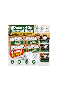 80x40 Adisyon Fişi Adisyon Kağıdı Yazıcı Rulosu Termal Rulo 4 Paket 40 Adet 80x40 Adisyon Fişi Adisyon Kağıdı Yazıcı Rulosu Termal Rulo 4 Paket 40 Adet