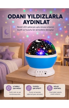 Renkli Led Gece Lambası 6 Işık Modlu Çocuk Odası Atmosfer Aydınlatma Açık Altın