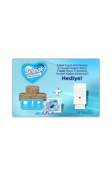 Selpak Professional Touch 2in1 Peçete & Tuvalet Kağıdı 200'lü X 3 Koli + Wave V Katlama Dispenseri Hediyeli Selpak Professional Touch 2in1 Peçete & Tuvalet Kağıdı 200'lü X 3 Koli + Wave V Katlama Dispenseri Hediyeli