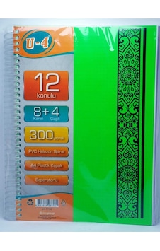 Zersan U4 8+4 Bölümlü 300 Yaprak A4 Sipralli Ayraçlı Defter 8 Kareli 4 Çizgili Çoklu Defter Zersan U4 8+4 Bölümlü 300 Yaprak A4 Sipralli Ayraçlı Defter 8 Kareli 4 Çizgili Çoklu Defter