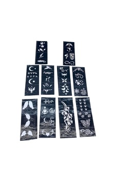 Mix Desen 8x20cm Tüp Kına Desen Çıkartma Şablonu 10 Parça Altın - Beyaz Mix Desen 8x20cm Tüp Kına Desen Çıkartma Şablonu 10 Parça Altın - Beyaz