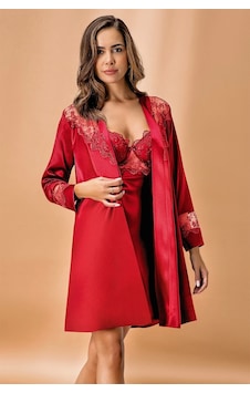 Nurteks Kaplı Saten Bordo Kimono Takım 5384 Bordo Nurteks Kaplı Saten Bordo Kimono Takım 5384 Bordo