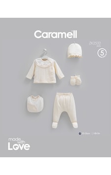Caramell Fashion Girl 5'li Hastane Çıkışı Zıbın Seti Ekru renkli Caramell Fashion Girl 5'li Hastane Çıkışı Zıbın Seti Ekru renkli