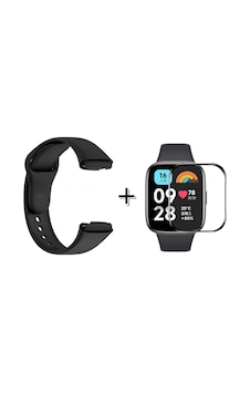 Forzacase Xiaomi Redmi Watch 3 Active İle Uyumlu Silikon Kordon Kayış + Ekran Koruyucu Film - Fc171 Siyah