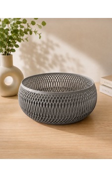 3d Baskı Dekoratif Meyve Sepeti - Modern File Desenli Masaüstü Sunum Kasesi-gri 3d Baskı Dekoratif Meyve Sepeti - Modern File Desenli Masaüstü Sunum Kasesi-gri