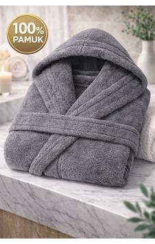 İqon %100 Pamuk Unisex Banyo Bornozu Düz Antrasit İqon %100 Pamuk Unisex Banyo Bornozu Düz Antrasit