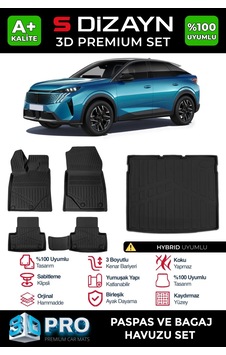 S-dizayn Peugeot 3008 Hybrid 3d Pro Havuzlu Paspas Ve Bagaj Havuzu Seti 2'li Set 2024 Üzeri A+ Kal