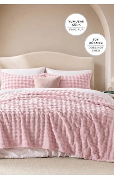 Kürk Bubble Battaniye Seti Çift Kişilik Peluş Tavşan Tüyü 3 Parça Yumuşak 220x240 Cm Pudra Kürk Bubble Battaniye Seti Çift Kişilik Peluş Tavşan Tüyü 3 Parça Yumuşak 220x240 Cm Pudra