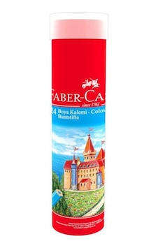 Faber-Castell Kuru Boya Kalemi, Kırmızı  Metal Tüp Kutu, 24  Renk, Tam Boy, Kalemtıraş Hediyeli, Yumuşak Mineli