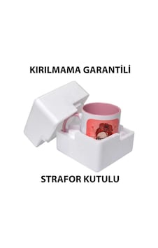 Kırmızı T Kulp Bana Hiç Bir Şey Olmaz Tasarımlı Latte Fincan Modeli Beyaz