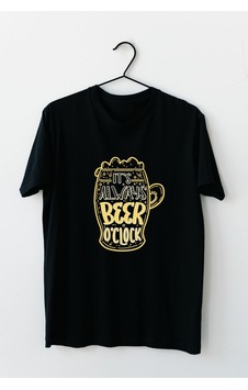 Mor Mürekkep Its Always Beer Oclock Baskılı Siyah Erkek Tişört Mor Mürekkep Its Always Beer Oclock Baskılı Siyah Erkek Tişört