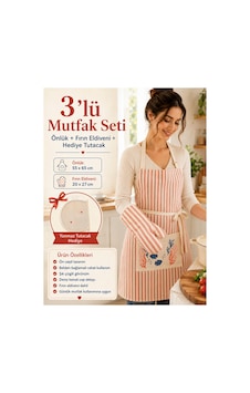 3lü Mutfak Seti Önlük + Fırıneldiveni+ Tutamaç Kırmızı 3lü Mutfak Seti Önlük + Fırıneldiveni+ Tutamaç Kırmızı