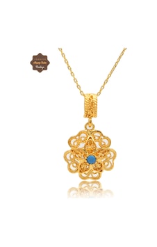 Firuze Taşlı Gül Model Gold Kaplama 925 Ayar Gümüş Telkari Kolye 201025487 Altın Firuze Taşlı Gül Model Gold Kaplama 925 Ayar Gümüş Telkari Kolye 201025487 Altın
