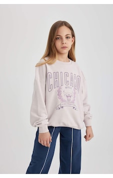 DeFacto Kız Çocuk NBA Chicago Bulls Oversize Geniş Kalıp Bisiklet Yaka Sweatshirt C0802A824SPPN424 Pembe