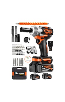 Dragro Alman 450NM DRG-598VF 20 AH Kömürsüz Çift Bataryalı Somun Sökme Sıkma Makinesi 32 Parça Full Setli Turuncu