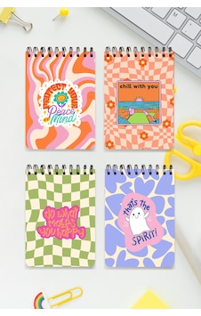 Huzurlu Ve Mutlu Temalı 4'lü Set A6 Metal Üst Spiralli 2 Ad. Çizgili- 2 Ad. Kareli Karton Kapak Huzurlu Ve Mutlu Tasarım Temalı 4'lü Set Defter Çok Renkli Huzurlu Ve Mutlu Temalı 4'lü Set A6 Metal Üst Spiralli 2 Ad. Çizgili- 2 Ad. Kareli Karton Kapak Huzurlu Ve Mutlu Tasarım Temalı 4'lü Set Defter Çok Renkli
